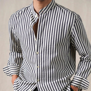 Chemise en coton mélangé à col officier rayé