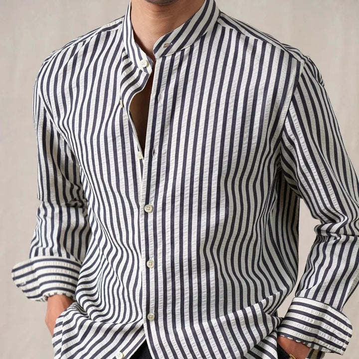 Chemise en coton mélangé à col officier rayé