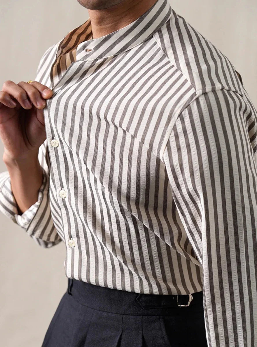 Chemise en coton mélangé à col officier rayé