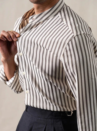 Chemise en coton mélangé à col officier rayé