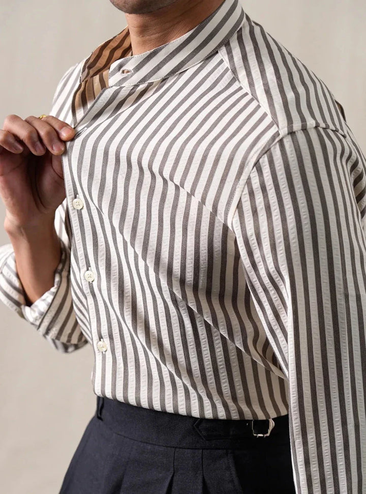 Chemise en coton mélangé à col officier rayé