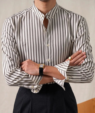 Chemise en coton mélangé à col officier rayé