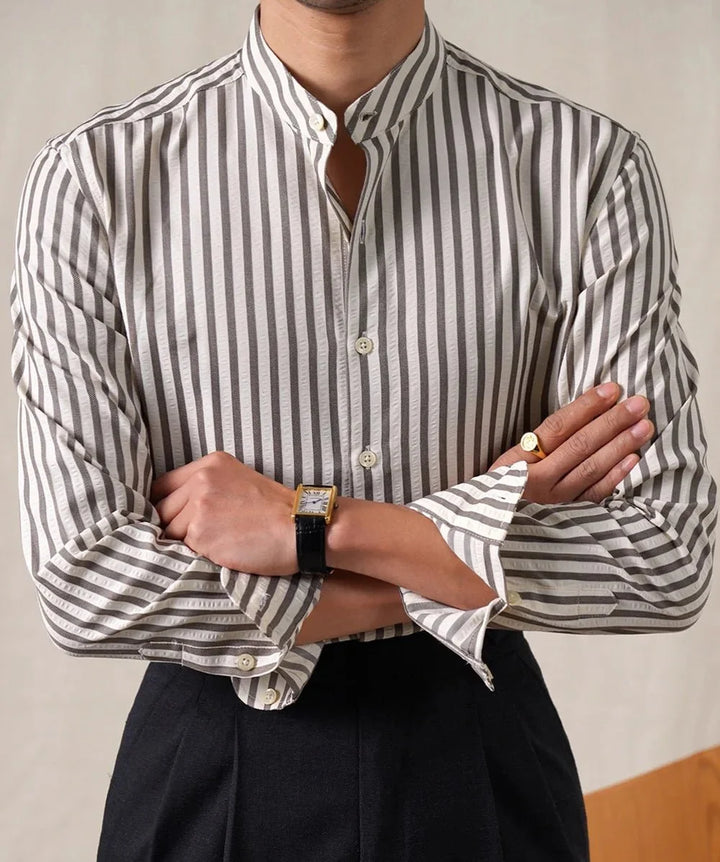 Chemise en coton mélangé à col officier rayé