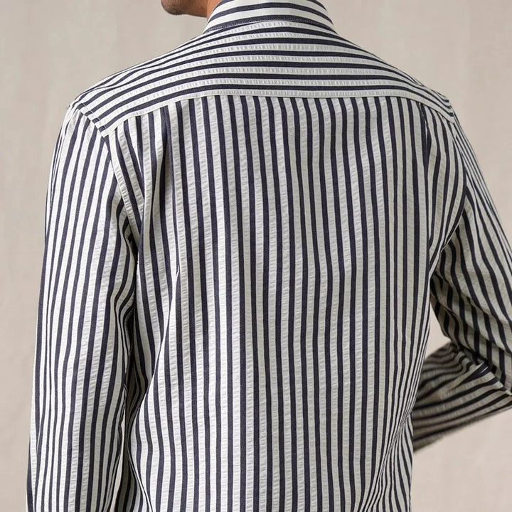 Chemise en coton mélangé à col officier rayé