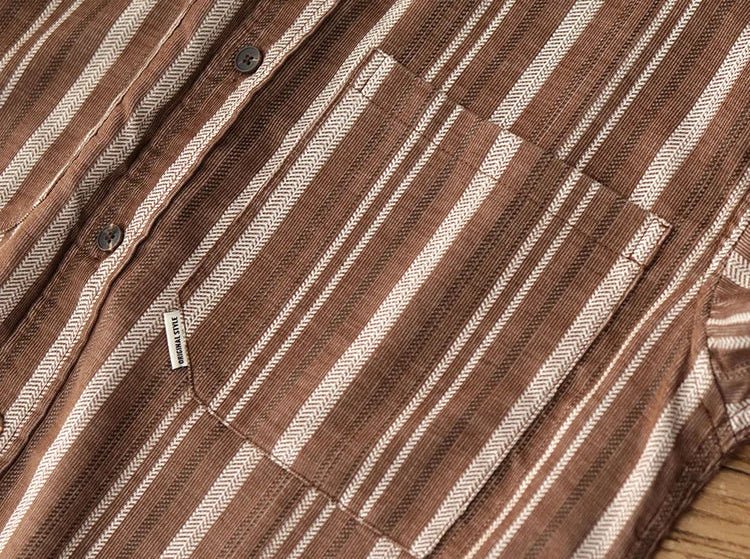 Chemise japonaise rayée en velours côtelé à doubles poches