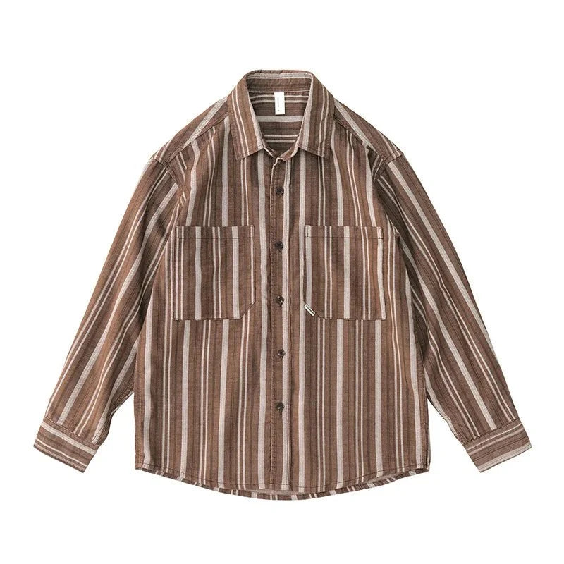 Chemise japonaise rayée en velours côtelé à doubles poches