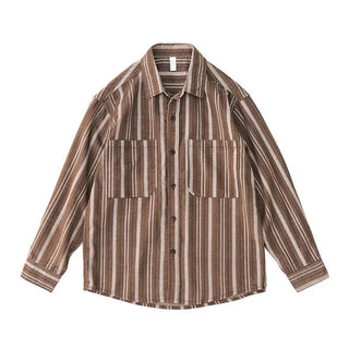 Chemise japonaise rayée en velours côtelé à doubles poches
