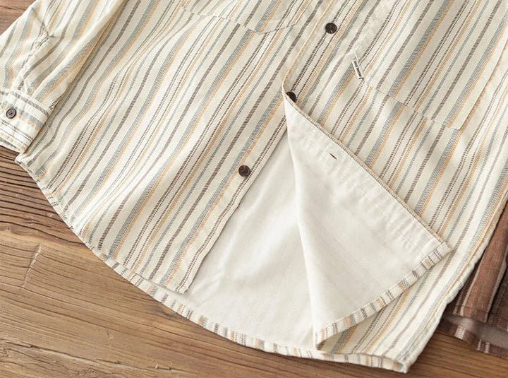 Chemise japonaise rayée en velours côtelé à doubles poches