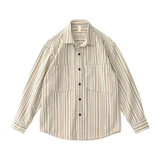 Chemise japonaise rayée en velours côtelé à doubles poches