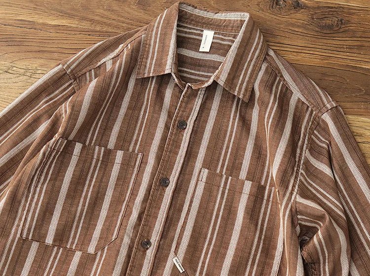 Chemise japonaise rayée en velours côtelé à doubles poches