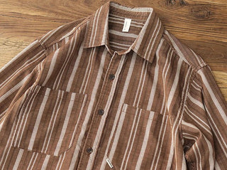 Chemise japonaise rayée en velours côtelé à doubles poches