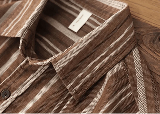 Chemise japonaise rayée en velours côtelé à doubles poches