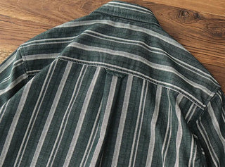 Chemise japonaise rayée en velours côtelé à doubles poches