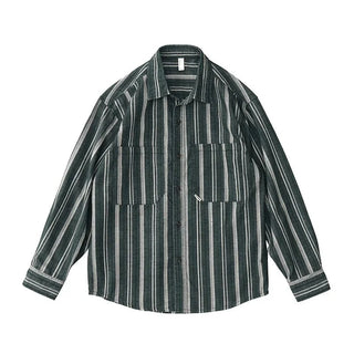 Chemise japonaise rayée en velours côtelé à doubles poches