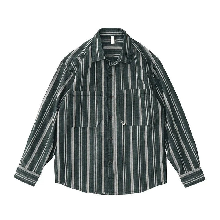 Chemise japonaise rayée en velours côtelé à doubles poches