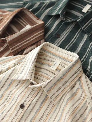 Chemise japonaise rayée en velours côtelé à doubles poches