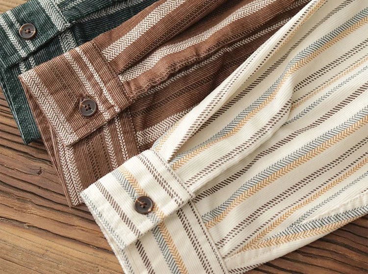 Chemise japonaise rayée en velours côtelé à doubles poches