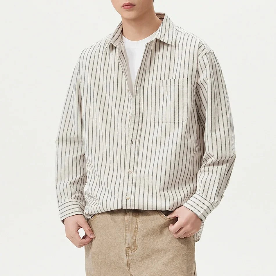 Chemise rayée en coton et lin