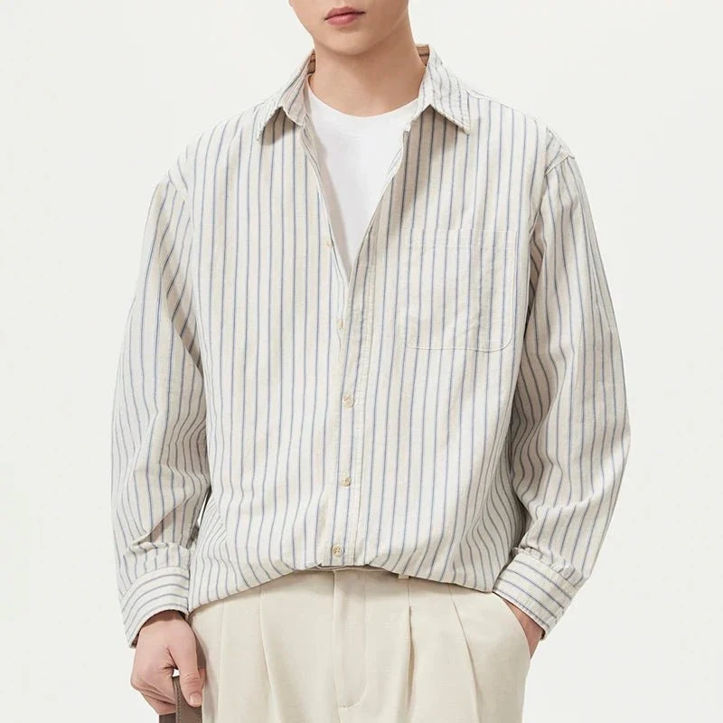 Chemise rayée en coton et lin