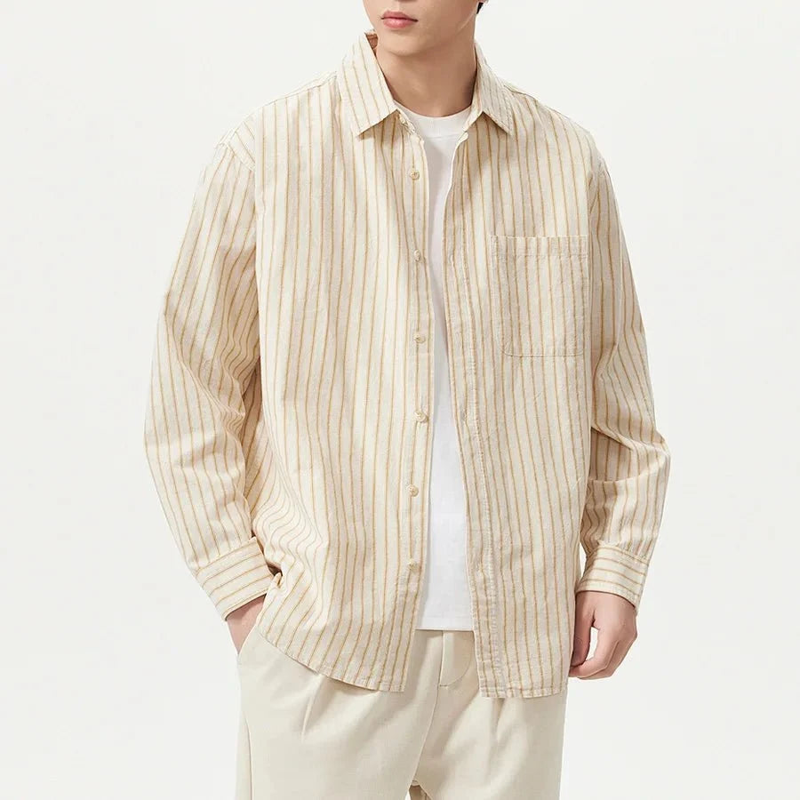 Chemise rayée en coton et lin