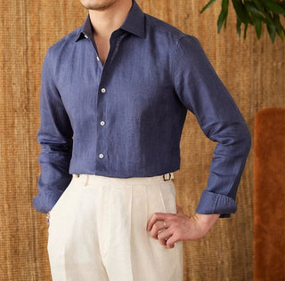 Chemise respirante pour homme en lin à manches longues