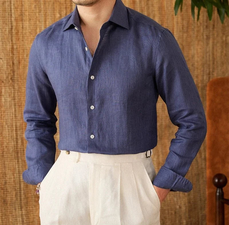 Chemise respirante pour homme en lin à manches longues