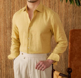 Chemise respirante pour homme en lin à manches longues