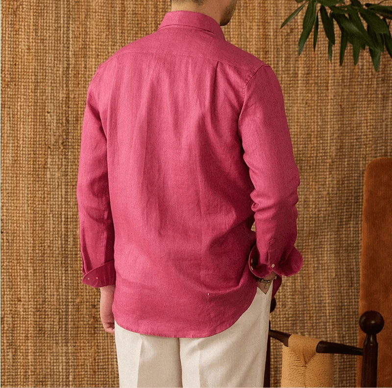 Chemise respirante pour homme en lin à manches longues
