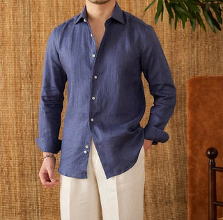 Chemise respirante pour homme en lin à manches longues