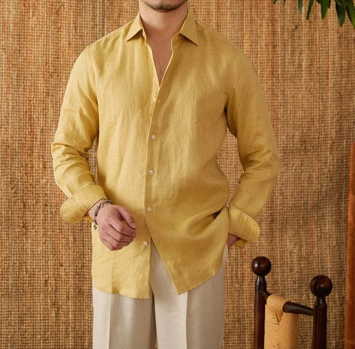 Chemise respirante pour homme en lin à manches longues