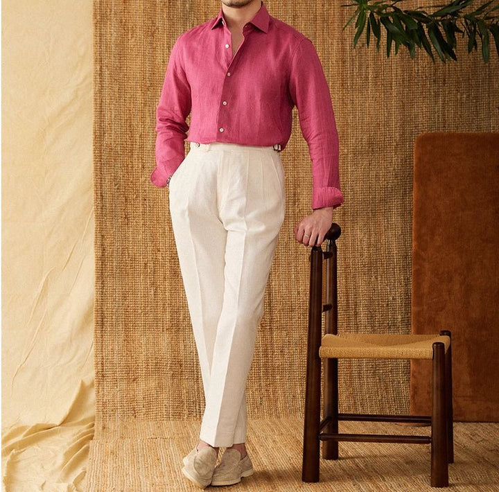 Chemise respirante pour homme en lin à manches longues