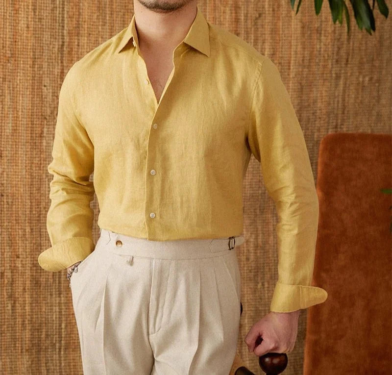Chemise respirante pour homme en lin à manches longues