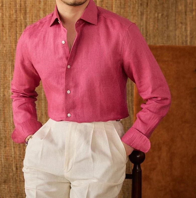 Chemise respirante pour homme en lin à manches longues