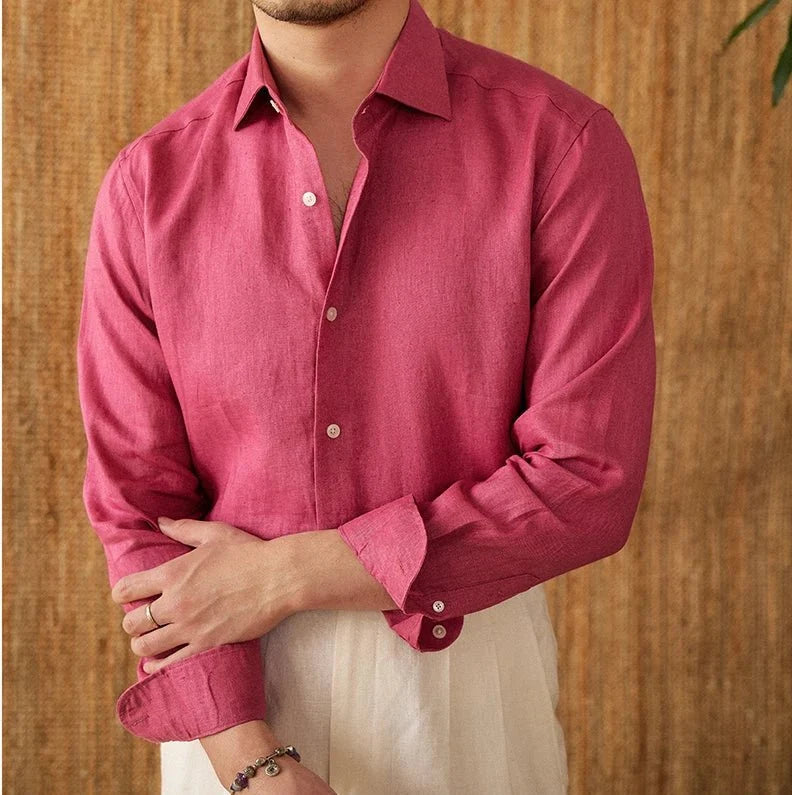 Chemise respirante pour homme en lin à manches longues