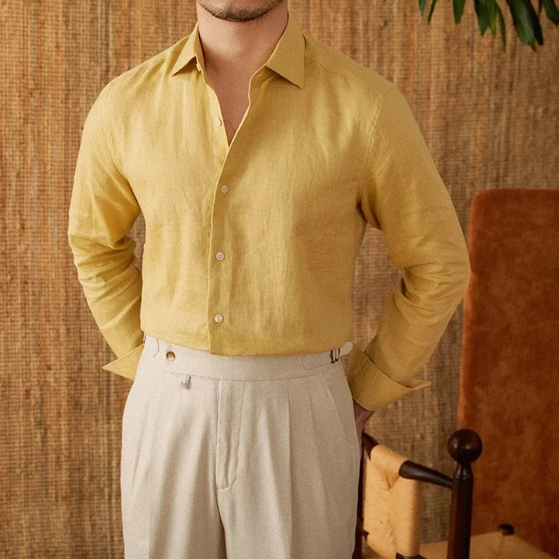 Chemise respirante pour homme en lin à manches longues