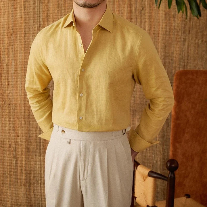 Chemise respirante pour homme en lin à manches longues