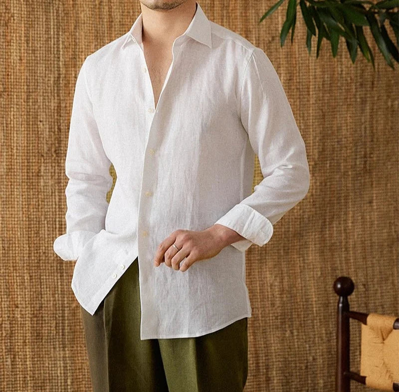 Chemise respirante pour homme en lin à manches longues