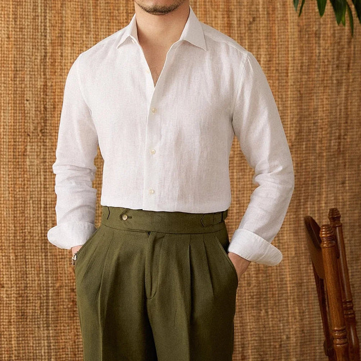 Chemise respirante pour homme en lin à manches longues