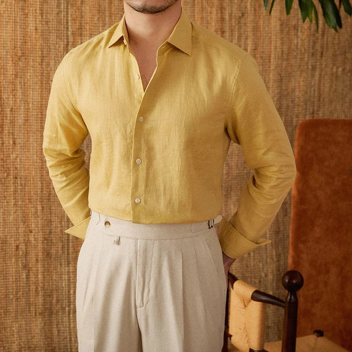 Chemise respirante pour homme en lin à manches longues