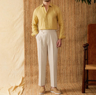 Chemise respirante pour homme en lin à manches longues