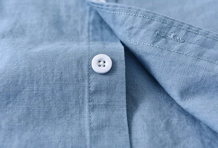 Chemise japonaise en coton et lin à col mandarin