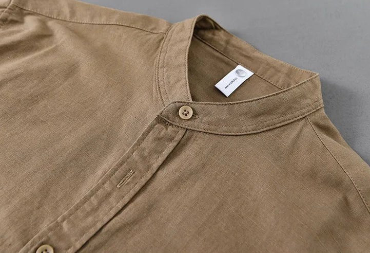 Chemise japonaise en coton et lin à col mandarin