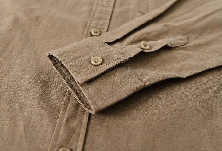 Chemise japonaise en coton et lin à col mandarin