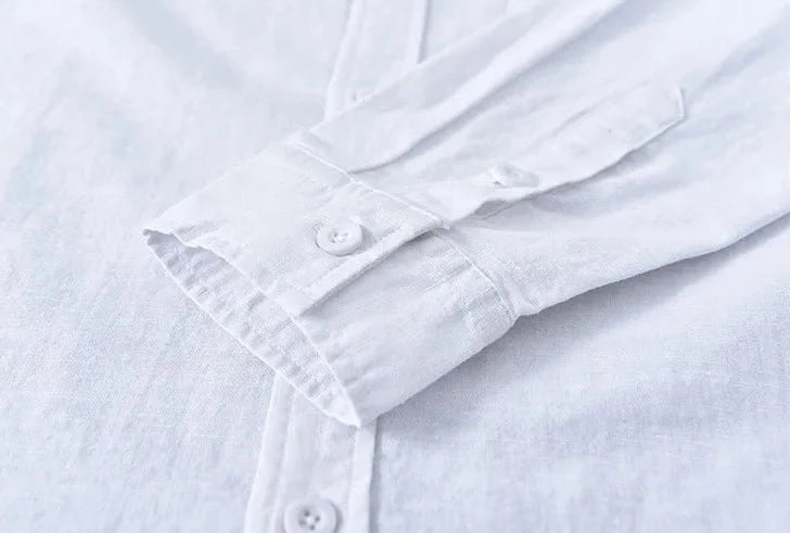 Chemise japonaise en coton et lin à col mandarin