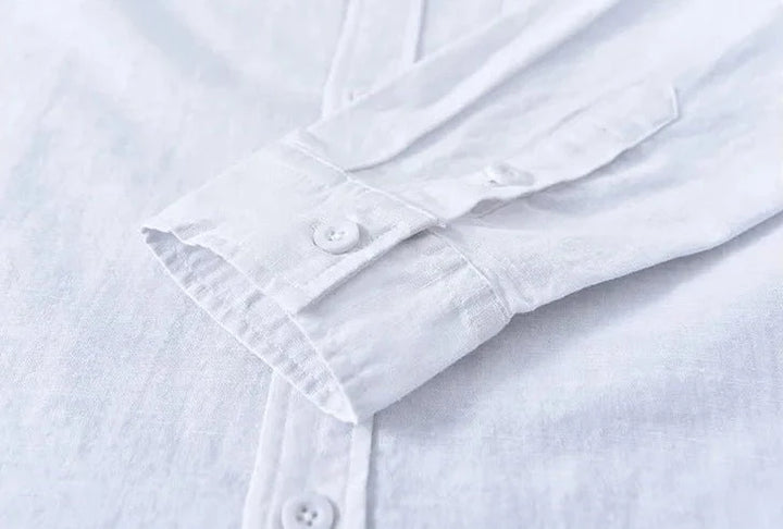Chemise japonaise en coton et lin à col mandarin