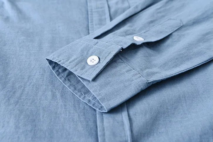 Chemise japonaise en coton et lin à col mandarin