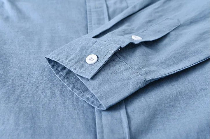 Chemise japonaise en coton et lin à col mandarin