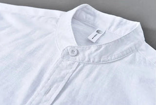 Chemise japonaise en coton et lin à col mandarin
