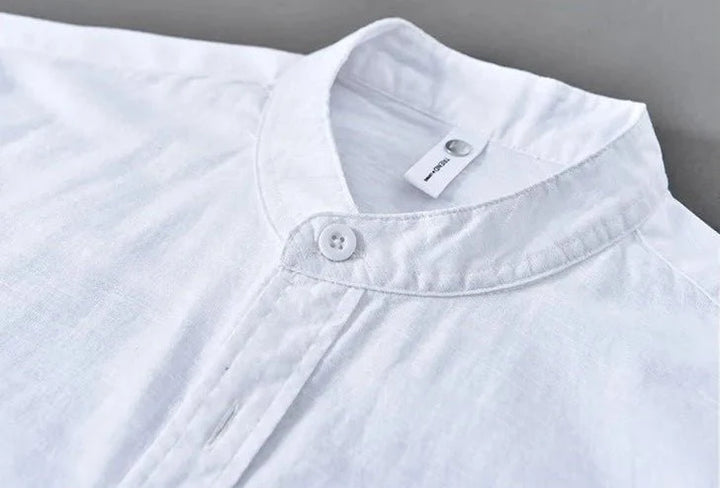 Chemise japonaise en coton et lin à col mandarin