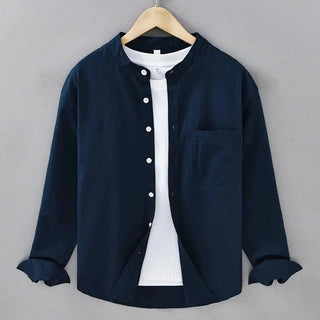 Chemise japonaise en coton et lin à col mandarin